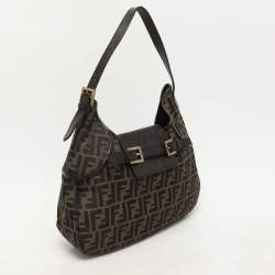 Fendi Brown Zucca Canvas and Leather Double Buckle Hobo 