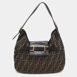 Fendi Brown Zucca Canvas and Leather Double Buckle Hobo 