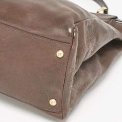 Fendi Dark Brown Leather Large Peekaboo Top Handle Bag