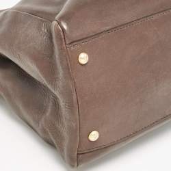 Fendi Dark Brown Leather Large Peekaboo Top Handle Bag