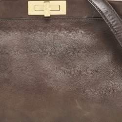 Fendi Dark Brown Leather Large Peekaboo Top Handle Bag