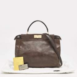 Fendi Dark Brown Leather Large Peekaboo Top Handle Bag