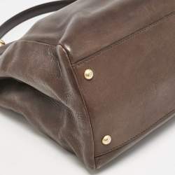 Fendi Dark Brown Leather Large Peekaboo Top Handle Bag