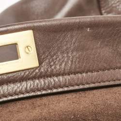 Fendi Dark Brown Leather Large Peekaboo Top Handle Bag