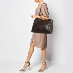 Fendi Dark Brown Leather Large Peekaboo Top Handle Bag