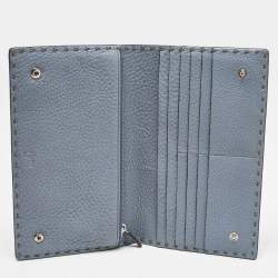 Fendi Light Blue Selleria Leather Front Zip Wallet Organizer