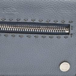 Fendi Light Blue Selleria Leather Front Zip Wallet Organizer