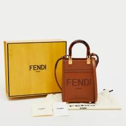 Pre Owned Fendi Brown Leather Sunshine Mini Tote