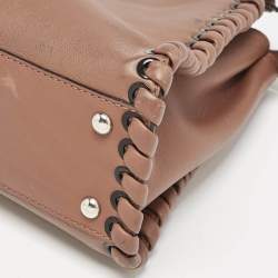 Pre Owned Fendi Brown Leather Medium Whipstitched Peekaboo Top Handle Bag