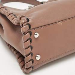 Pre Owned Fendi Brown Leather Medium Whipstitched Peekaboo Top Handle Bag