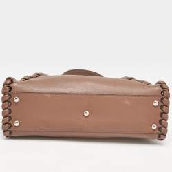 Pre Owned Fendi Brown Leather Medium Whipstitched Peekaboo Top Handle Bag