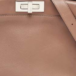 Pre Owned Fendi Brown Leather Medium Whipstitched Peekaboo Top Handle Bag