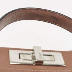Pre Owned Fendi Brown Leather Medium Whipstitched Peekaboo Top Handle Bag