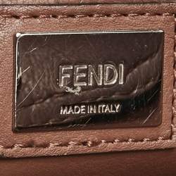 Pre Owned Fendi Brown Leather Medium Whipstitched Peekaboo Top Handle Bag