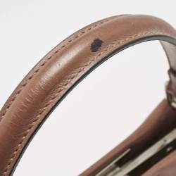 Pre Owned Fendi Brown Leather Medium Whipstitched Peekaboo Top Handle Bag