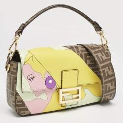 Fendi Multicolor Zucca Coated Canvas and Leather Inlay Baguette Bag