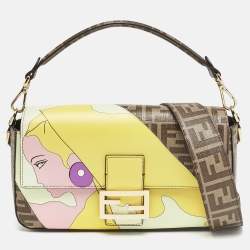 Fendi Multicolor Zucca Coated Canvas and Leather Inlay Baguette Bag