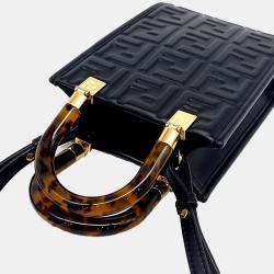 Pre Owned Fendi Black Leather Sunshine Mini Crossbody Bag