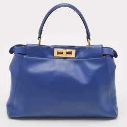 Fendi Blue Leather Regular Peekaboo Top Handle Bag