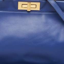 Fendi Blue Leather Regular Peekaboo Top Handle Bag