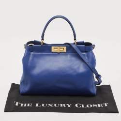 Fendi Blue Leather Regular Peekaboo Top Handle Bag
