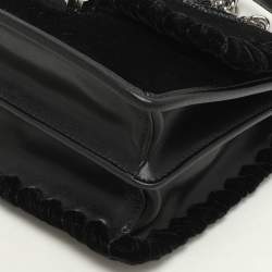 Fendi Black Velvet and Leather Small Kan I Logo Embellished Top Handle Bag