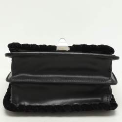 Fendi Black Velvet and Leather Small Kan I Logo Embellished Top Handle Bag