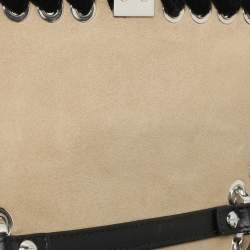 Fendi Black Velvet and Leather Small Kan I Logo Embellished Top Handle Bag