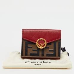 Fendi Brown/Red Zucca Leather F is Fendi Trifold Wallet