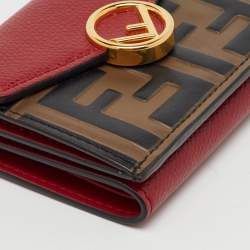 Fendi Brown/Red Zucca Leather F is Fendi Trifold Wallet
