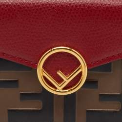 Fendi Brown/Red Zucca Leather F is Fendi Trifold Wallet
