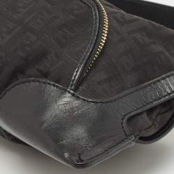 Fendi Black Zucchino Fabric and Leather Small Chef Pocket Shoulder Bag