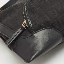 Fendi Black Zucchino Fabric and Leather Small Chef Pocket Shoulder Bag