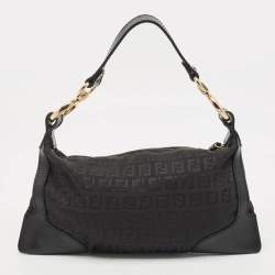 Fendi Black Zucchino Fabric and Leather Small Chef Pocket Shoulder Bag