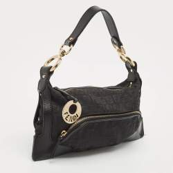 Fendi Black Zucchino Fabric and Leather Small Chef Pocket Shoulder Bag