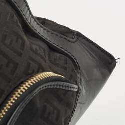 Fendi Black Zucchino Fabric and Leather Small Chef Pocket Shoulder Bag