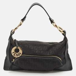 Fendi Black Zucchino Fabric and Leather Small Chef Pocket Shoulder Bag