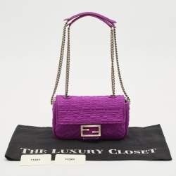 مملوكة مسبقًا Fendi Fuchsia Zucca Embossed Fabric Midi Baguette Flap Bag