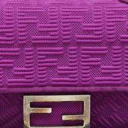 مملوكة مسبقًا Fendi Fuchsia Zucca Embossed Fabric Midi Baguette Flap Bag