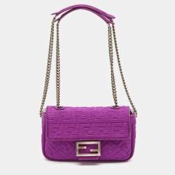 مملوكة مسبقًا Fendi Fuchsia Zucca Embossed Fabric Midi Baguette Flap Bag