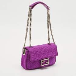 مملوكة مسبقًا Fendi Fuchsia Zucca Embossed Fabric Midi Baguette Flap Bag