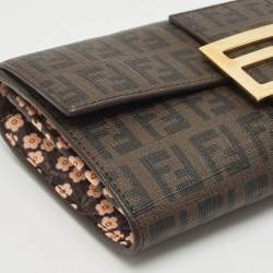 Pre Owned Fendi Brown Zucchino Coated Canvas Forever Continental Wallet