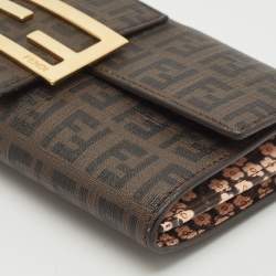 Pre Owned Fendi Brown Zucchino Coated Canvas Forever Continental Wallet