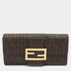 Pre Owned Fendi Brown Zucchino Coated Canvas Forever Continental Wallet