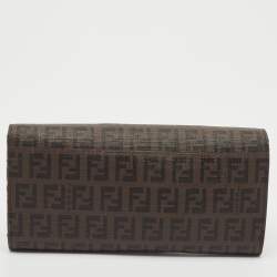 Pre Owned Fendi Brown Zucchino Coated Canvas Forever Continental Wallet