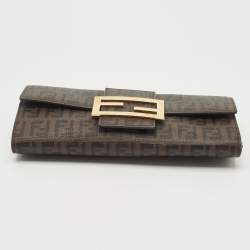 Pre Owned Fendi Brown Zucchino Coated Canvas Forever Continental Wallet