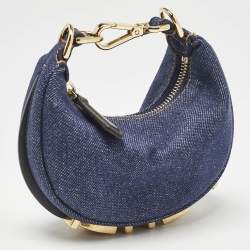 مملوكة مسبقًا Fendi Blue Denim Nano Fendigraphy Hobo