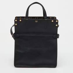 Fendi Black/Brown Zucca Embossed Leather Grace Flip Convertible Tote