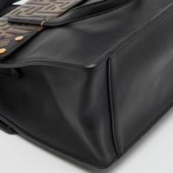 Fendi Black/Brown Zucca Embossed Leather Grace Flip Convertible Tote