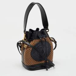 Fendi Black/Tan Perforated Leather Mini Mon Tresor Bucket Bag